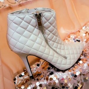 White bootie heels